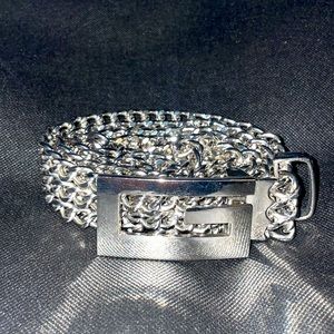 Vintage 90s GUESS Silver Metal Ball Chain Belt Adjustable 42" L - 2.5" Buckle